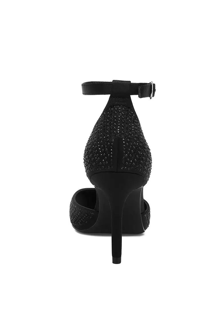 Pearls & Sequins Embellished Stiletto Sandals in Black