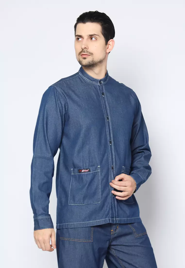 Kemeja Denim Skena L/S Krah Mandarin Saku Besar 182402
