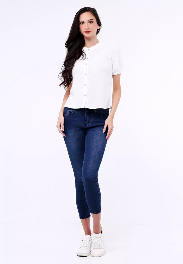 Short Sleeves Chinese Collar Blouse