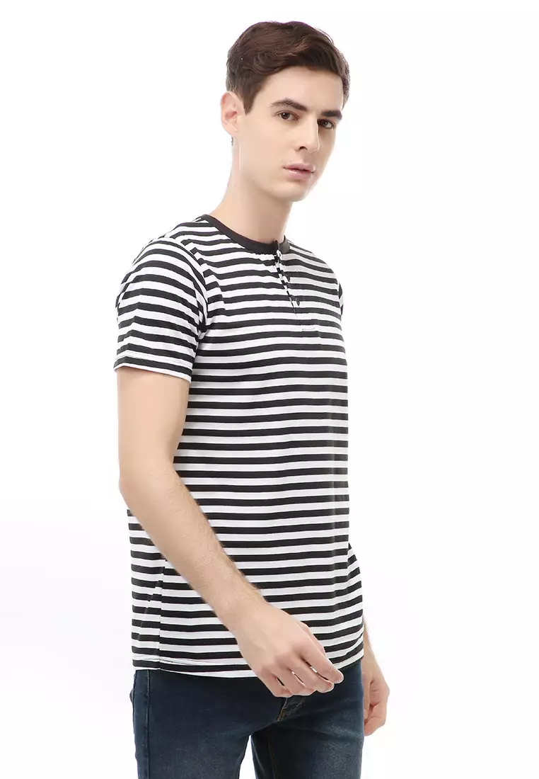 Jack T-Shirt Atasan Kasual Kaos Polos Pria Model Kancing Lengan Pendek Material Cotton ORIGINAL - White Black