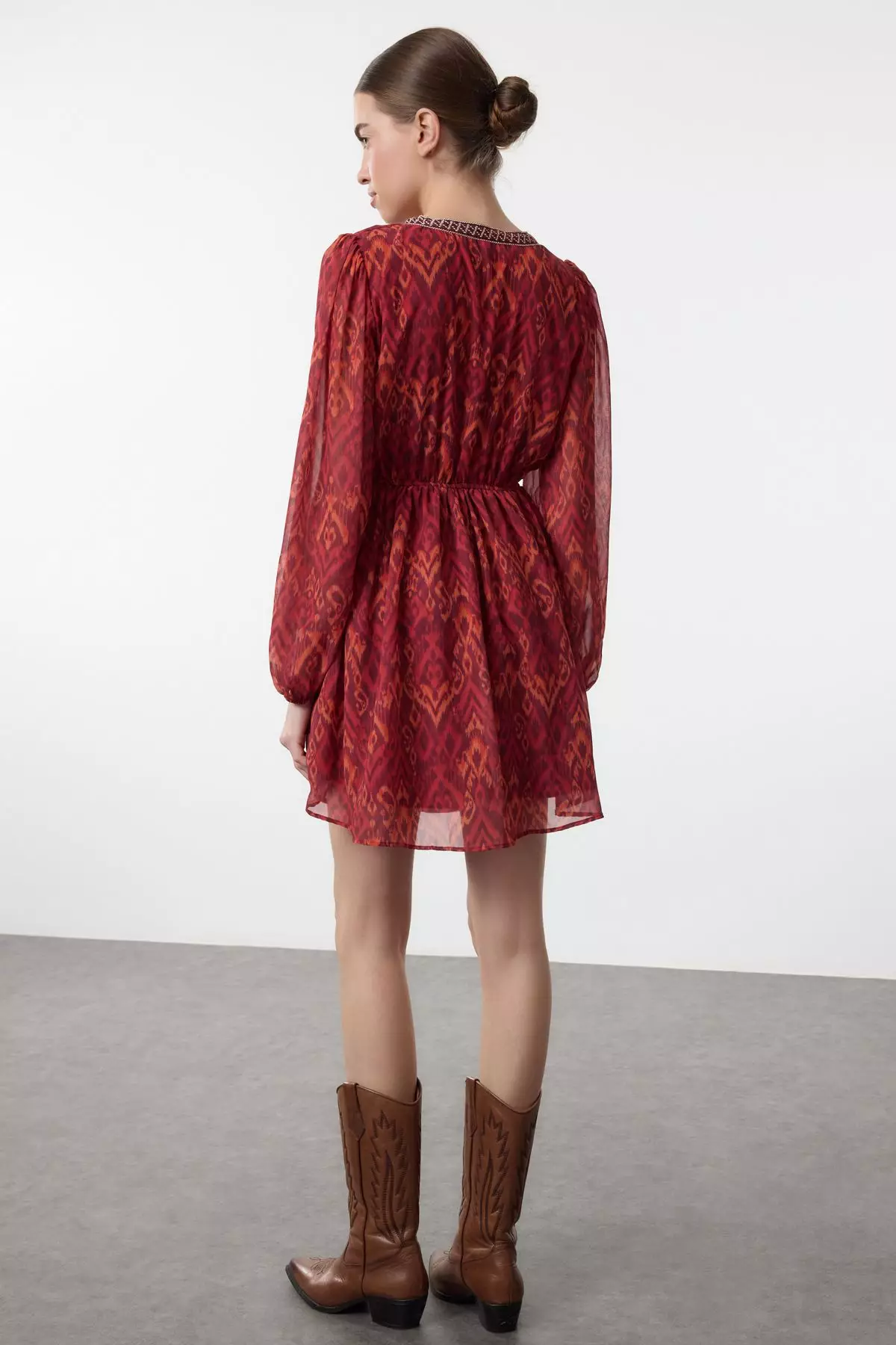 Burgundy Floral Mini Woven Dress TWOAW25EL00182