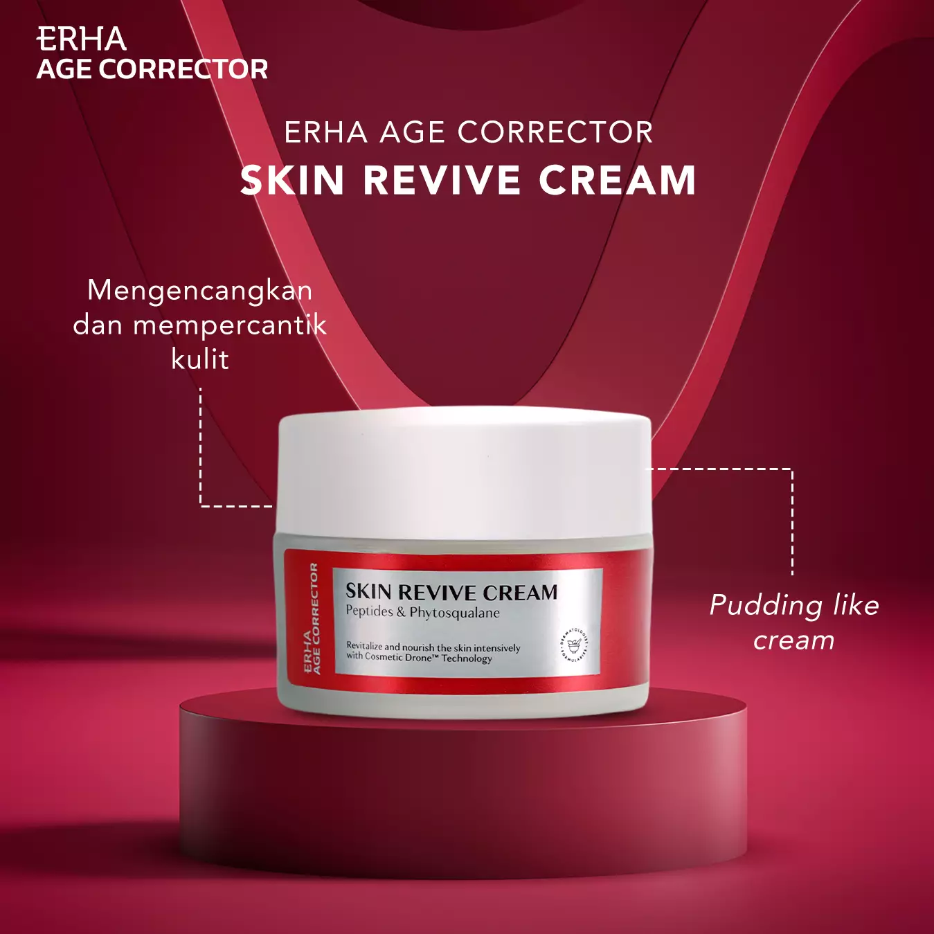ERHA Age Corrector Skin Revive Cream 28g | Peptides & Phytosqualane - Pelembap Anti Aging untuk Malam Hari | Melembapkan Lebih Dalam | Mengurangi Garis Halus | Menjaga Elastisitas Kulit | Menghaluskan | Pudding Like Moisturizer | Plumpy