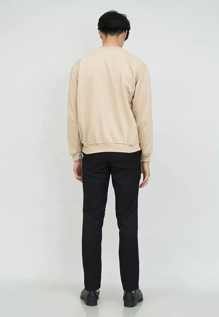 sweater basic lengan panjang baju sweater tebal krim