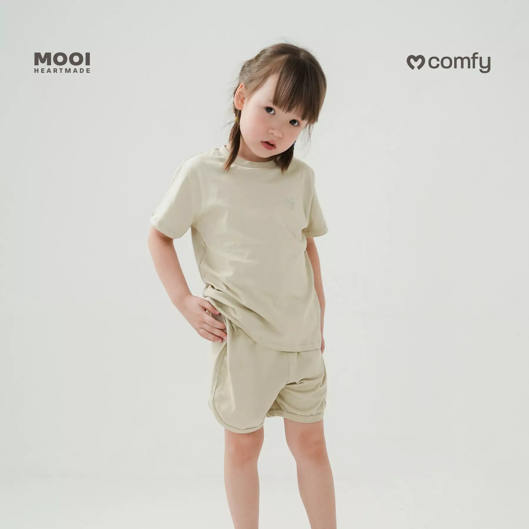 Mooi Setelan Anak Kaos Anak Comfy Retro Set - Light Grey