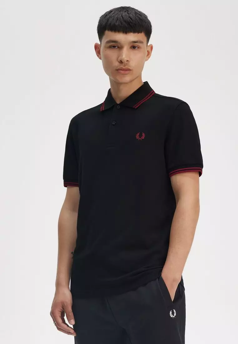 Fred Perry M3600 Twin Tipped Fred Perry Shirt (Black / Burnt Red / Burnt Red)