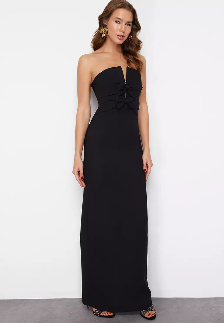 Black Woven Chic Evening & Graduation New Year's Dress