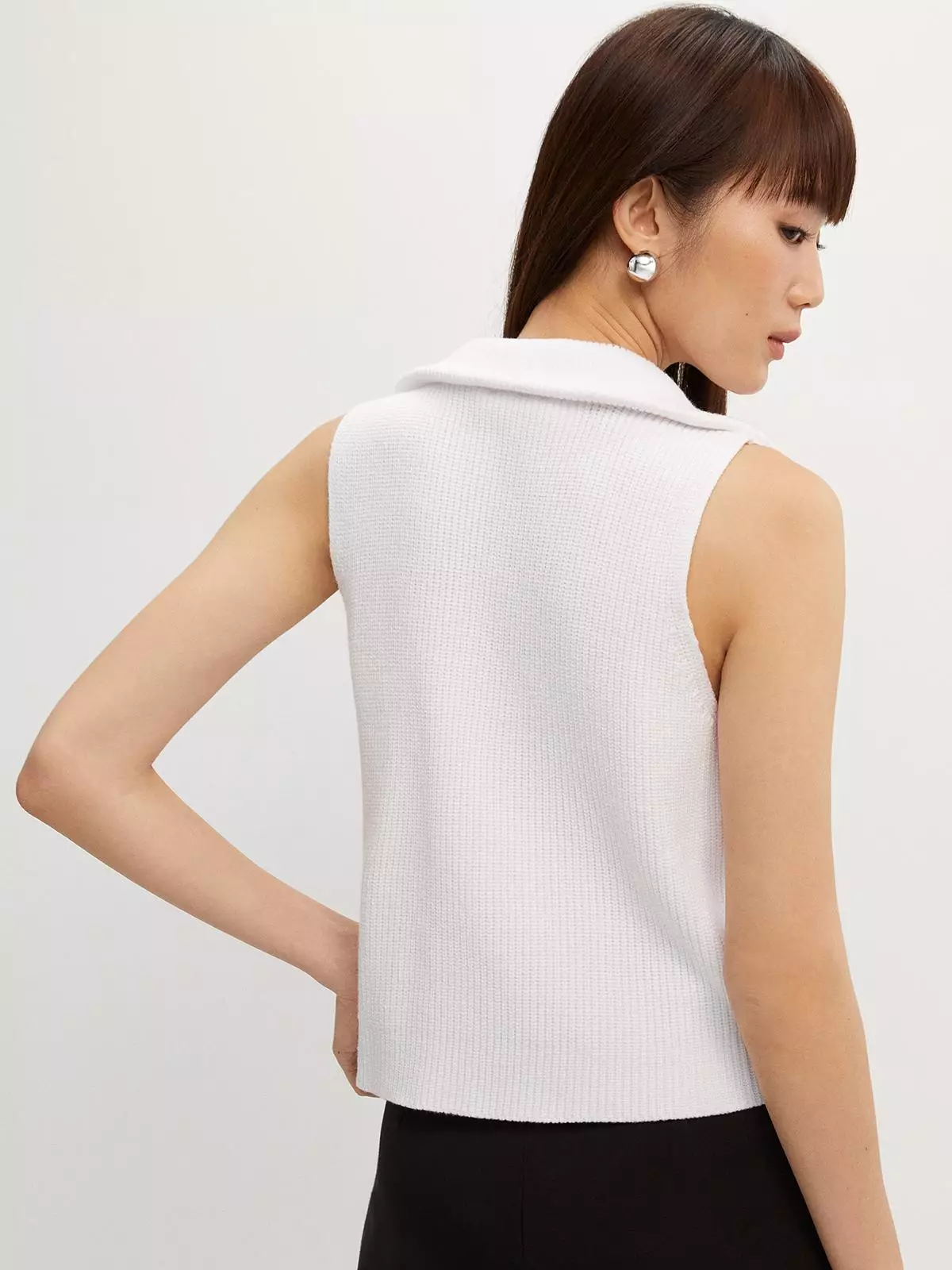 Zipper Sleeveless Knitted Top - White