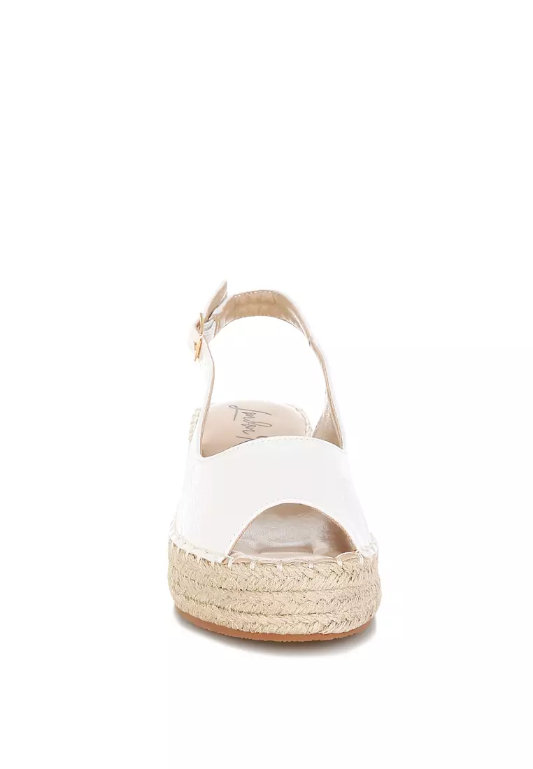 白色 Croco 露趾坡跟鞋