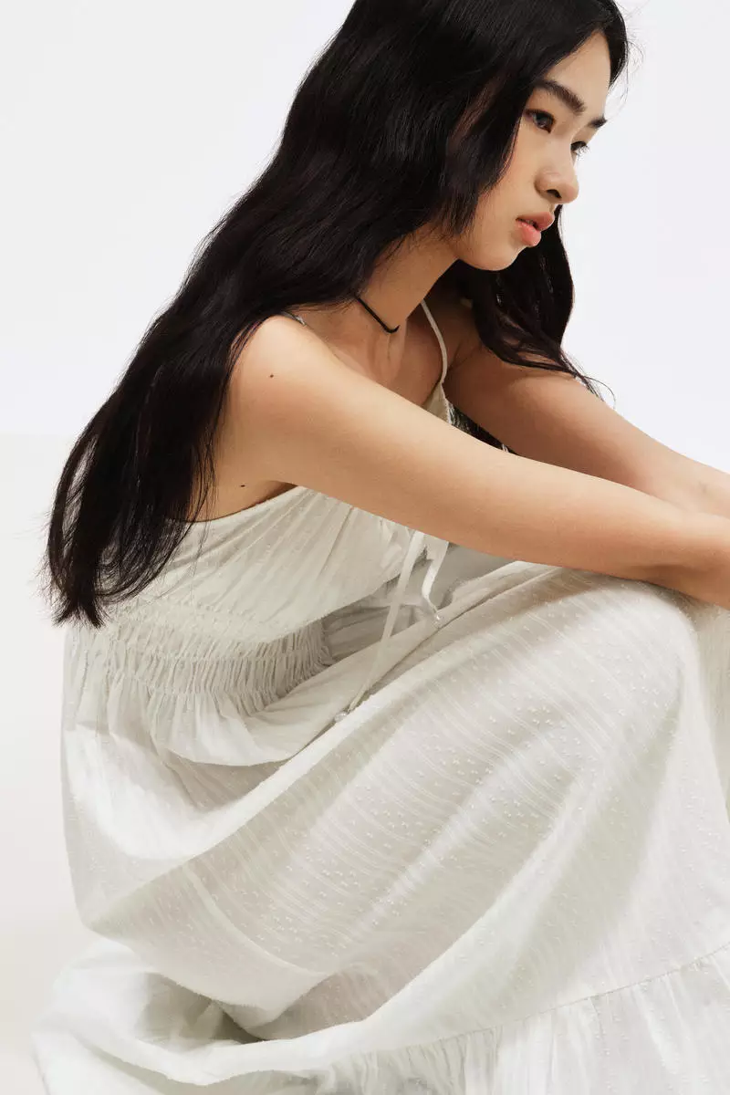 Smocked cotton strappy dress