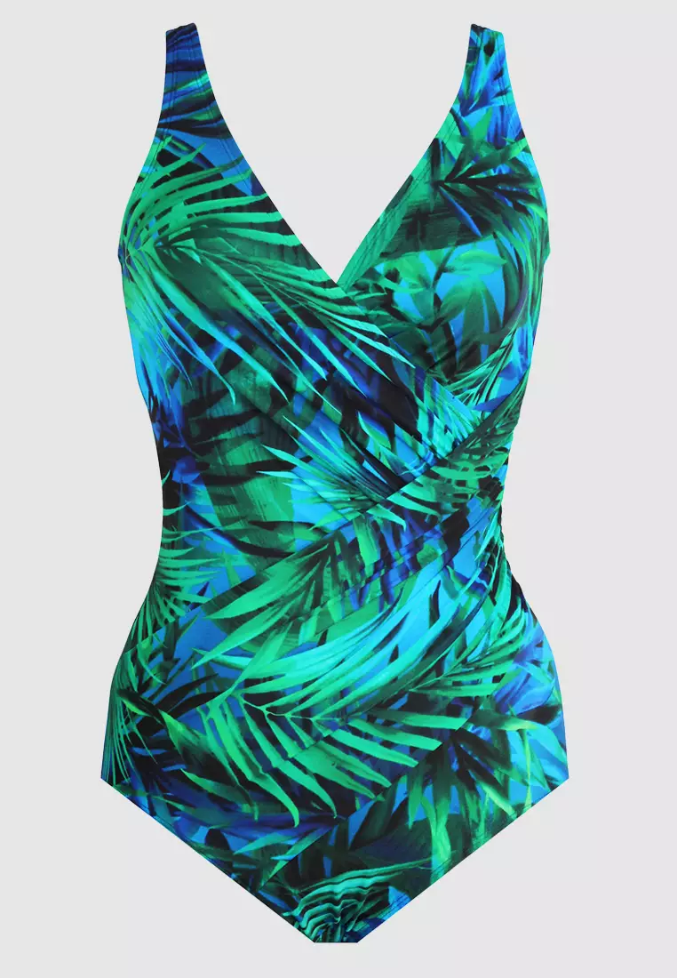 Buy Miraclesuit Swim Palm Reeder Oceanus One Piece V Neck Shaping ...