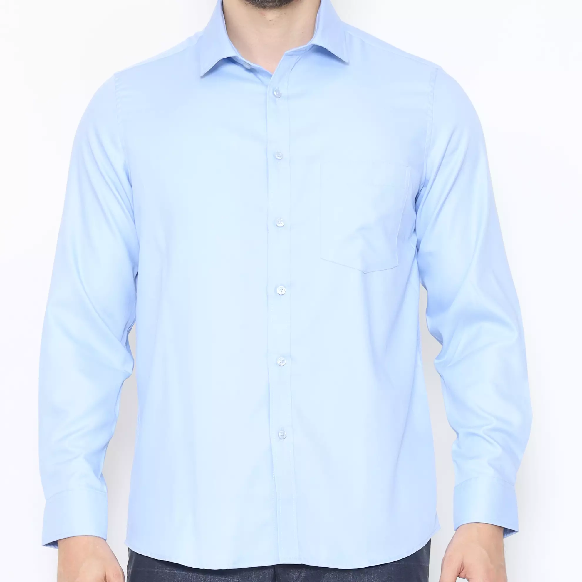Lawell Kemeja Pria Lengan Panjang Regular Fit Bahan Bamboo Warna Light Blue | Burton