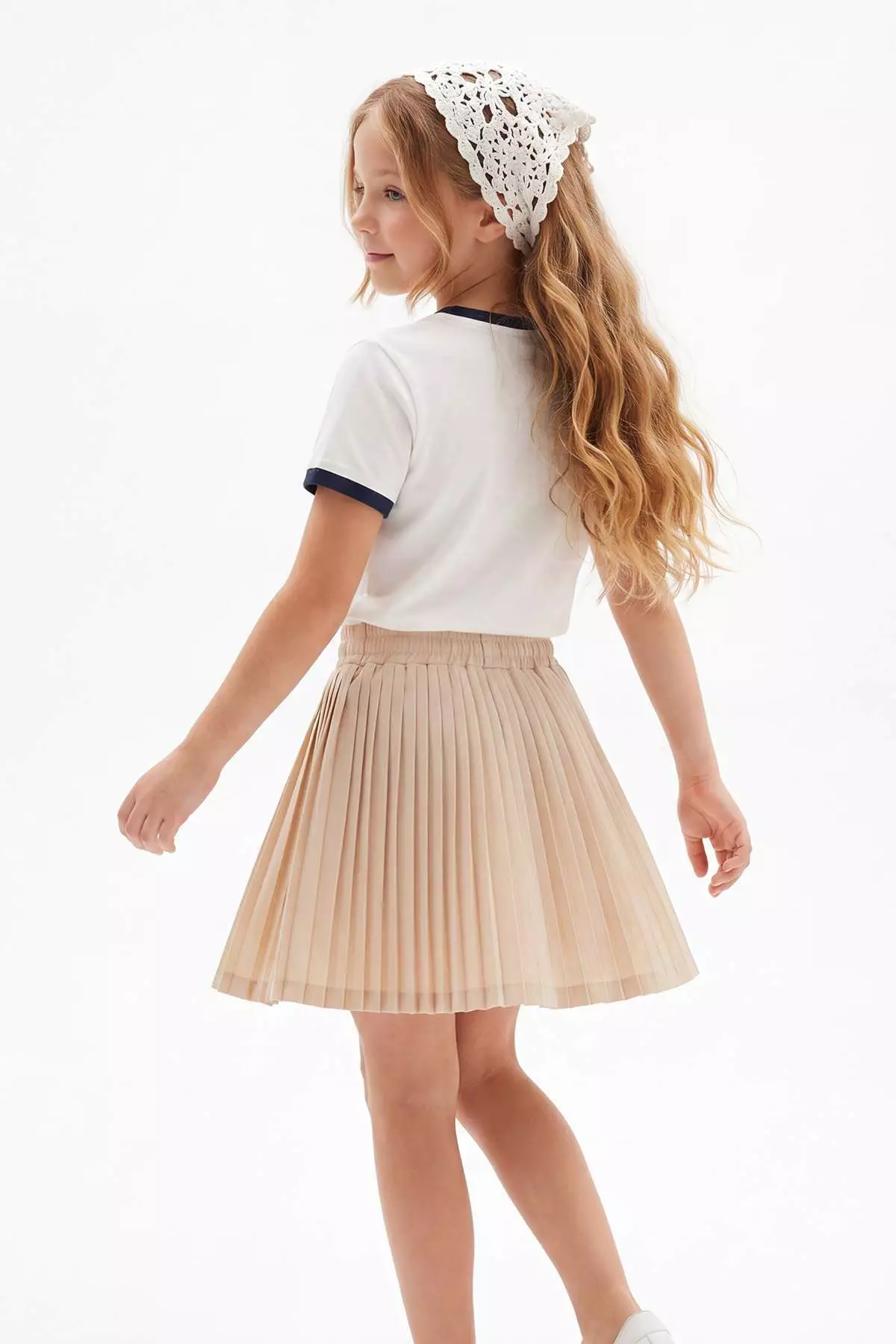 Pink-Ecru 2-Piece Girls' Plain Knitted T-Shirt Tkdss26Ts00015
