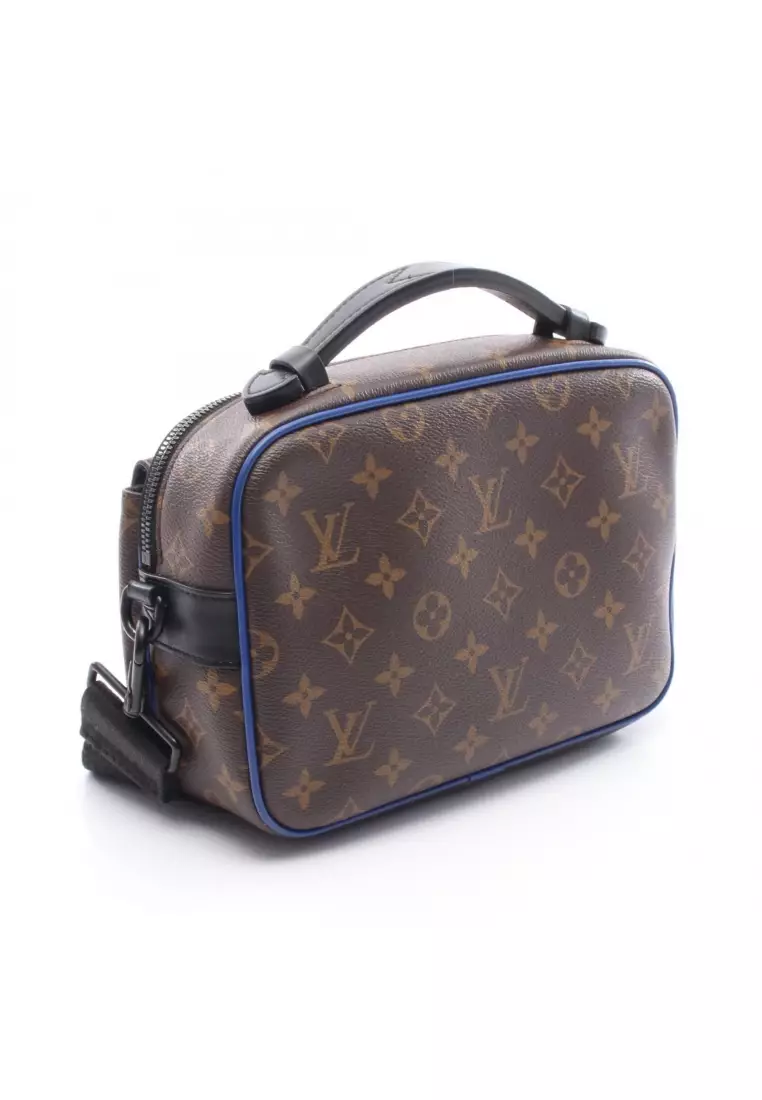 Pre-Loved Louis Vuitton S-lock messenger monogram macassar Handbag PVC leather Brown blue 2WAY