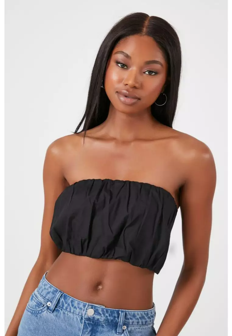 Ruched Poplin Tube Top