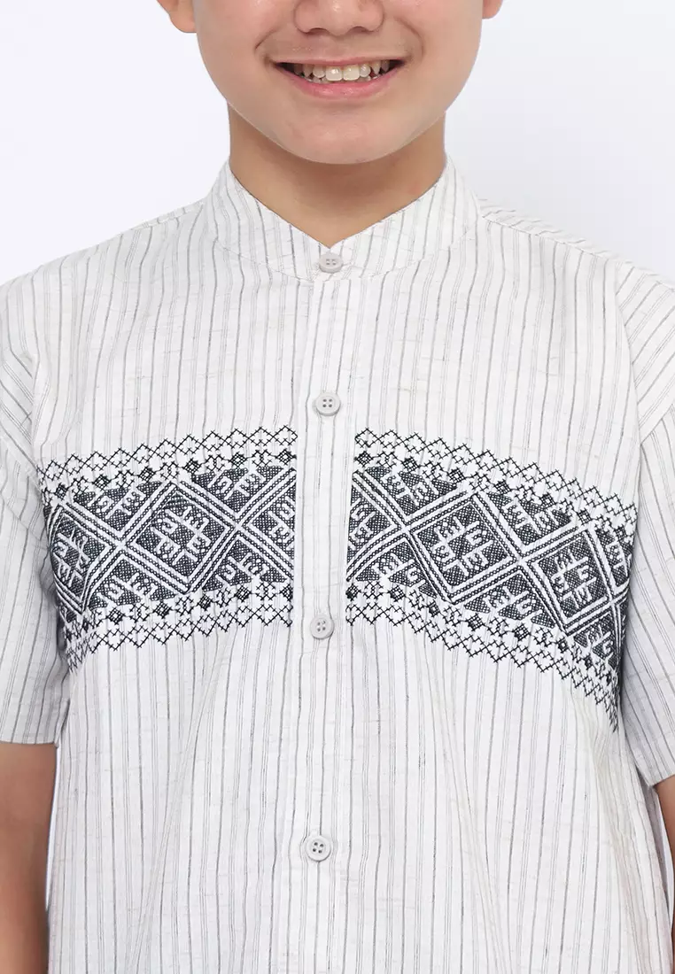 Baju Koko Set Anak Laki Garis Putih - MODERN
