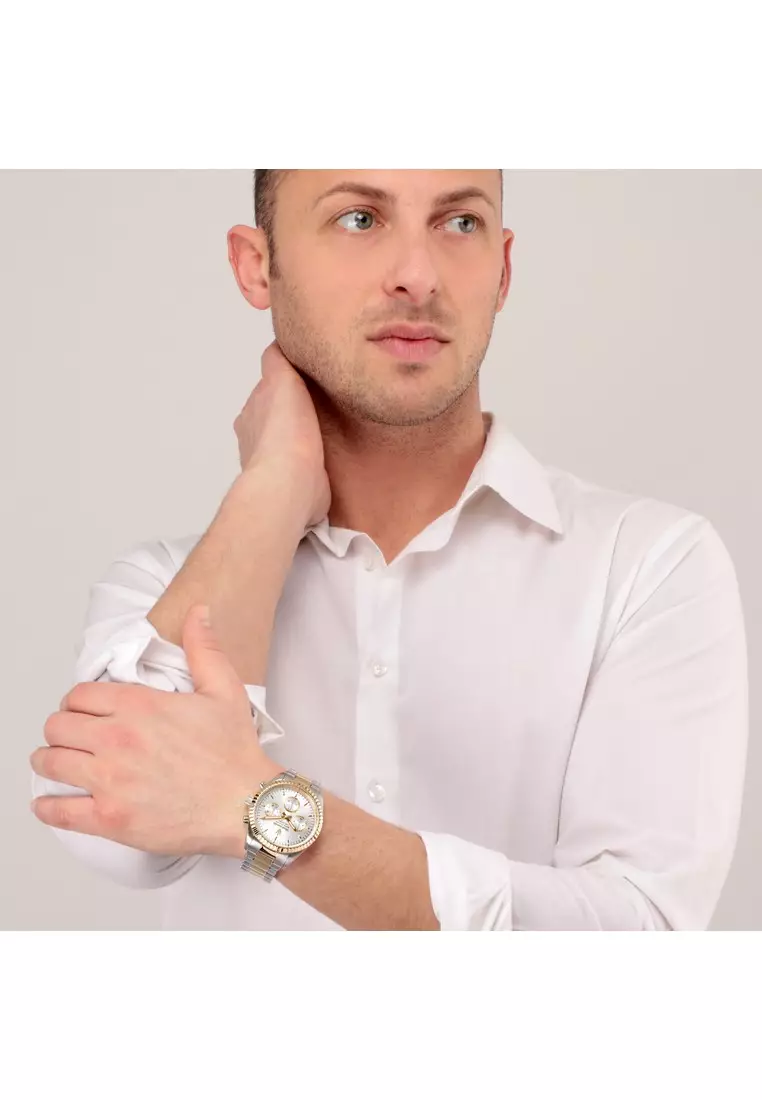 【2 Years Warranty】Maserati Competizione 43mm Silver Gold Stainless Steel Chronograph Men's Quartz Watch R8853100021 With Luminous Dial Hands