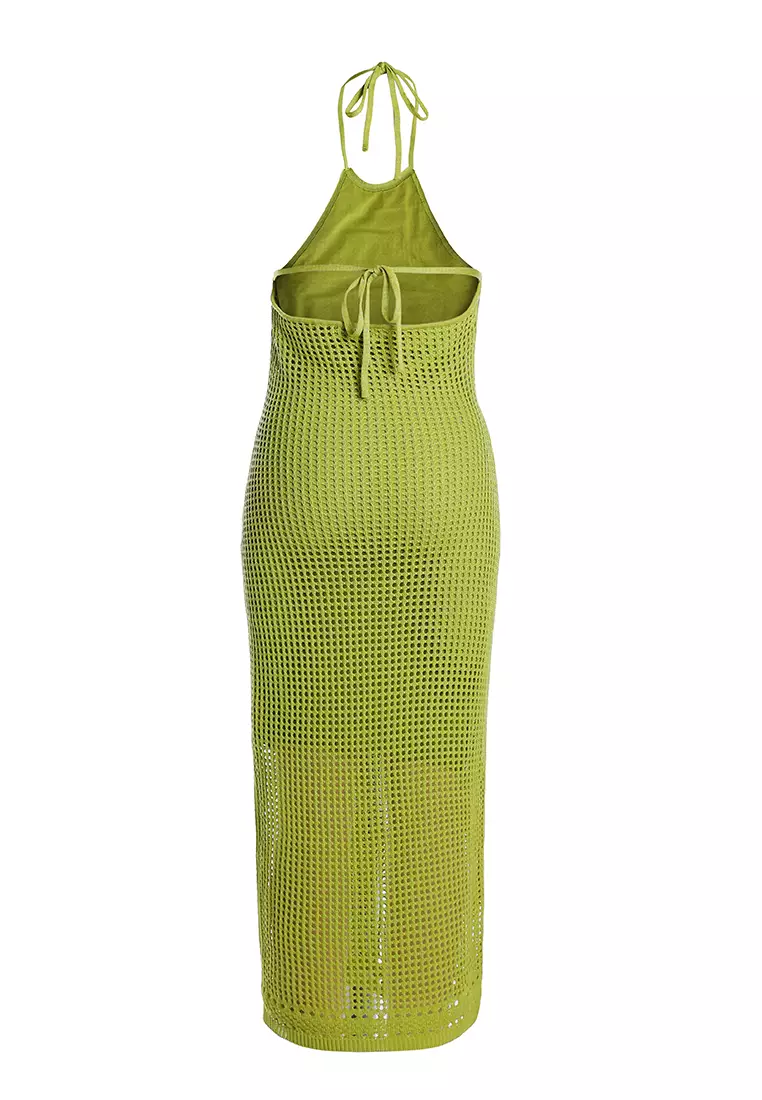 Halter Neck Backless Dress in Chartreuse