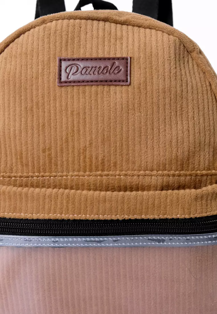 Tas Ransel Wanita Bahan Corduroy Penutup Resleting Celine Series Coklat Tua