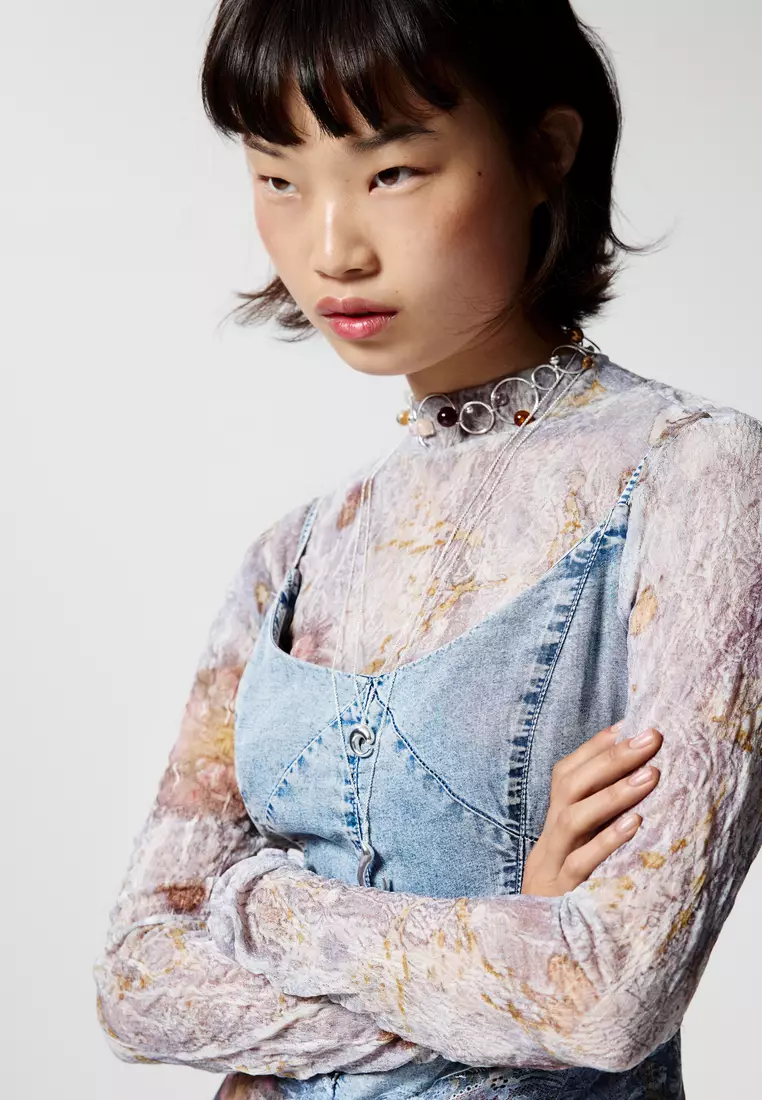 Two-material strap dress