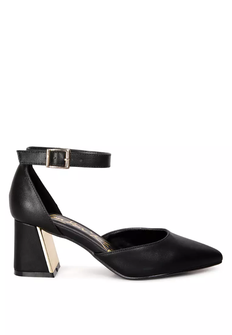 Discount on London Rag  shoes - SKU: Black Faux Leather Metallic Accent Heeled Sandals