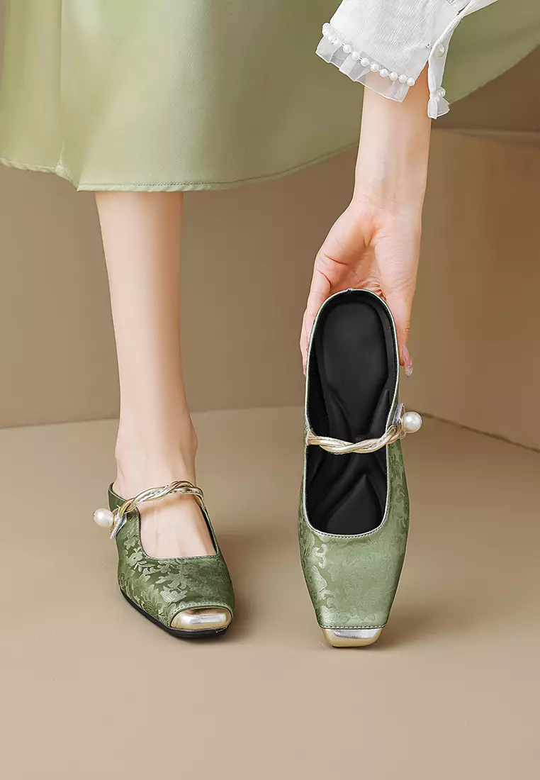 3.5CM Pearl Strap Satin Mules WW958-3