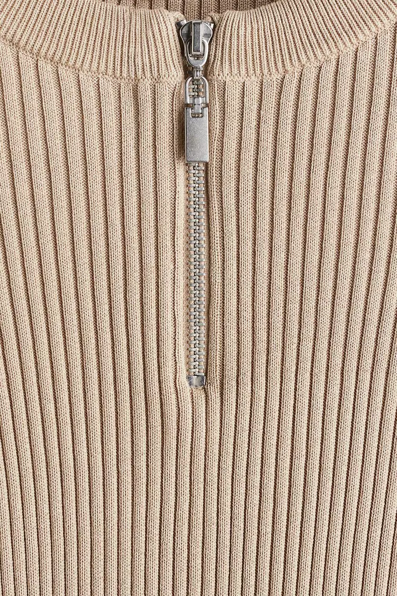 Zip-top rib-knit top
