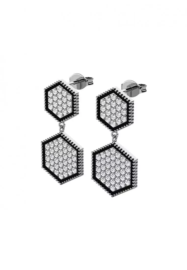 Hexagon Duo Earring WG - Anting Crystal by Her Jewellery