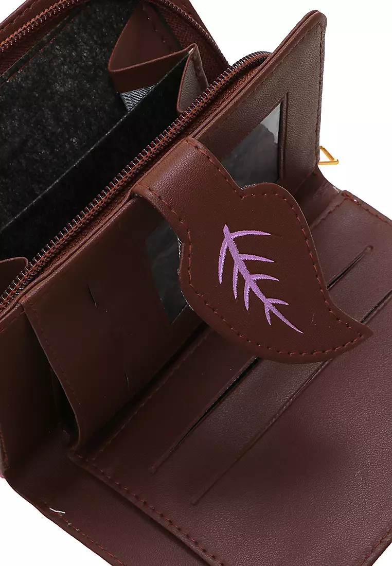 Fecesa Dompet Pendek Lipat Wanita Model Leaf Wallet Casual Many Slot Material Kulit Leather ORIGINAL - Brown Pink