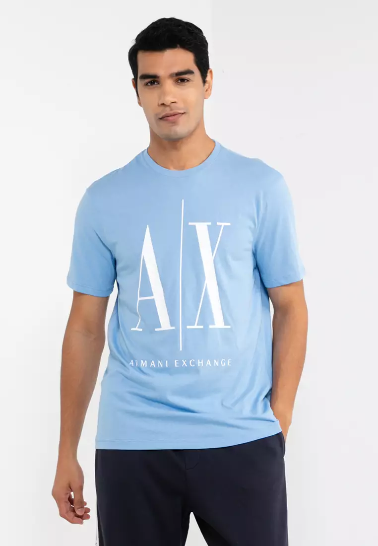 Buy Armani Exchange Logo Printed T Shirt in Della Robbia Blue 2024