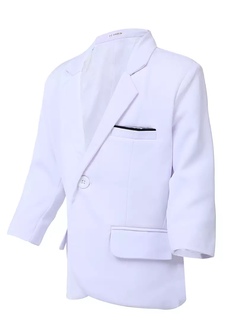 Wesley Jas Formal Anak Pria Plain Motive Full Furing Kids Blazer Material Cotton ORIGINAL - White