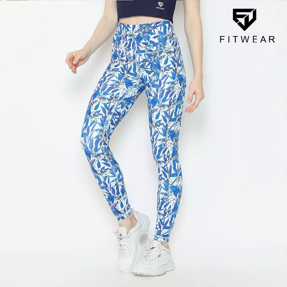 Fitwear - Legging Olahraga Wanita BRIGITTA PLAIN PRINTED - BLUE LEAVES