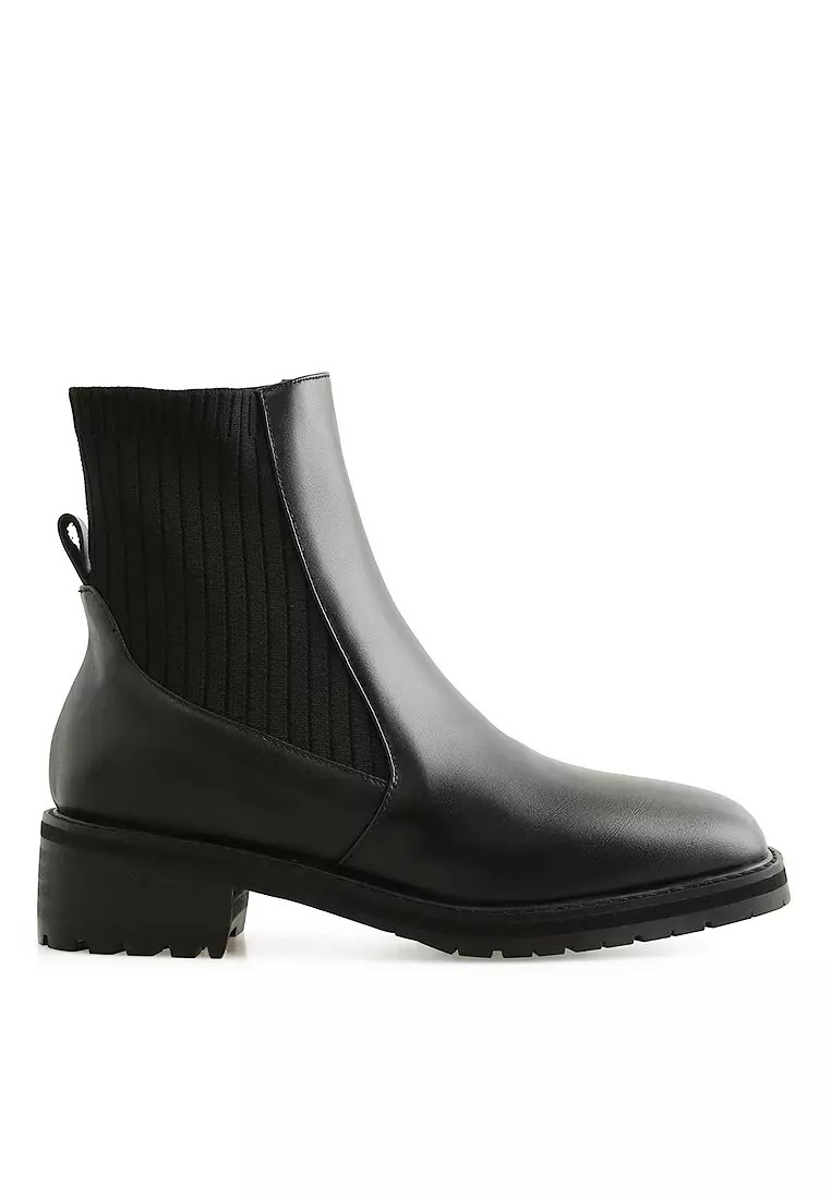 Discount on Twenty Eight Shoes  shoes - SKU: VANSA Simple Leather Stretch-Knit Ankle Boots VSW-B3000722