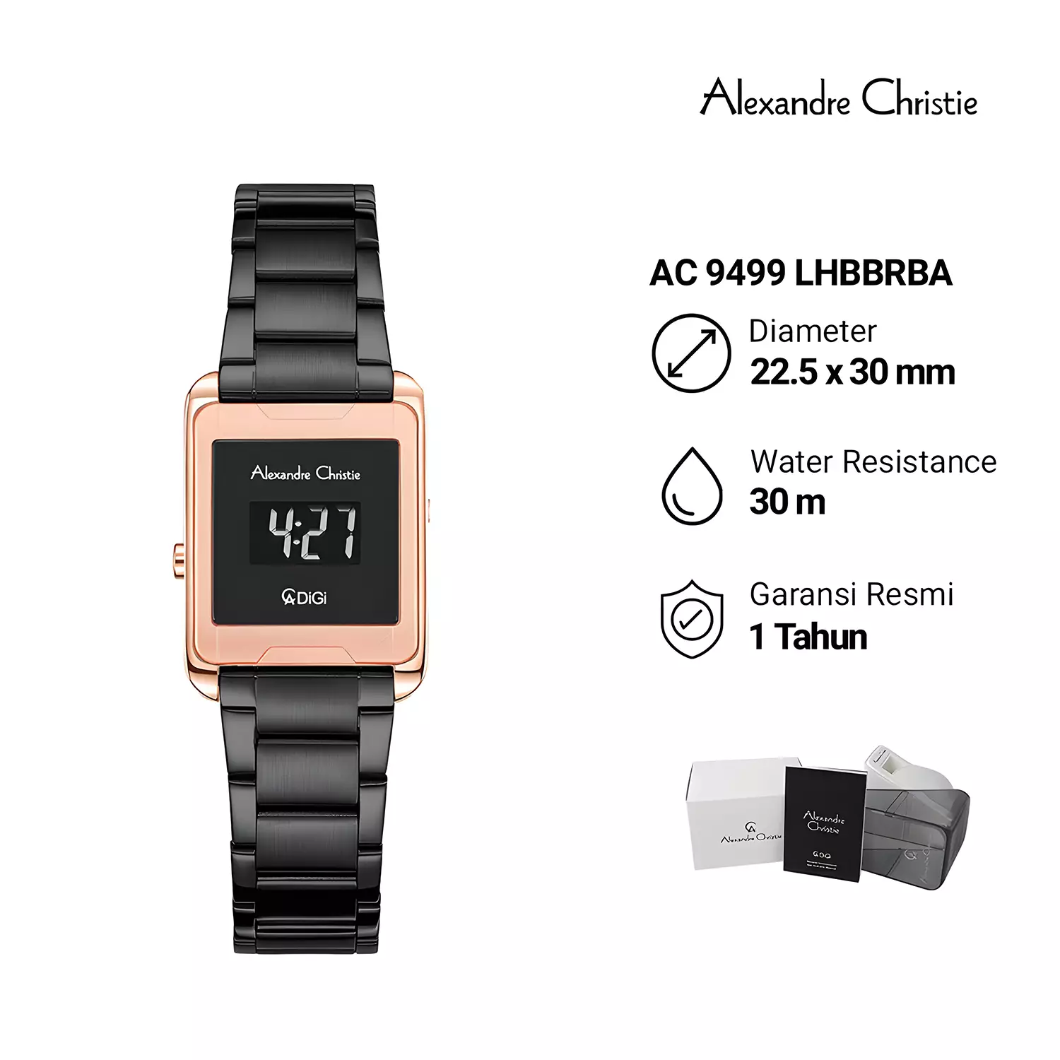 Alexandre Christie DiGi - Jam Tangan Digital Wanita - Rosegold Black Stainless Steel - 9499  HBBRBA