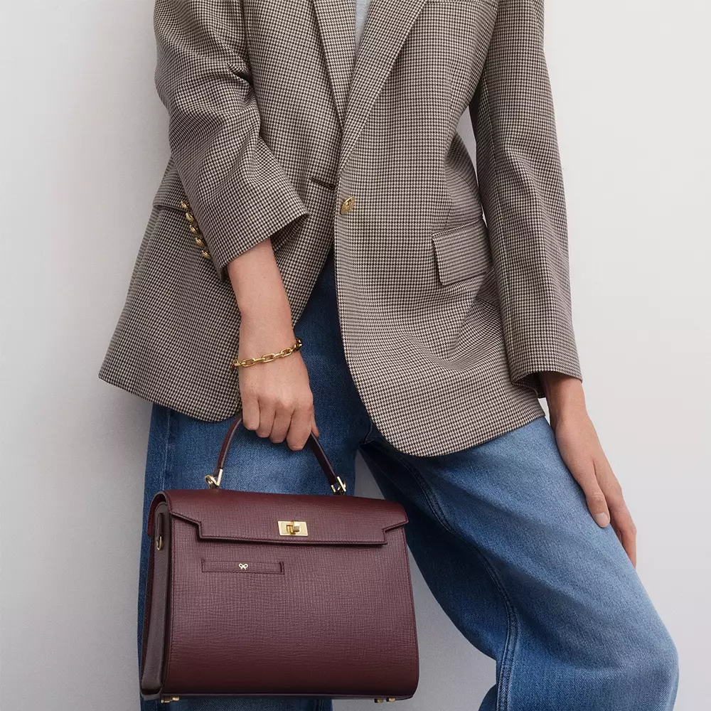 Mortimer Top Handle Bag Crosshatch Leather Barolo Red