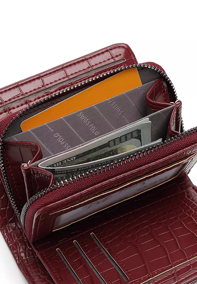 Women's Croc Wallet with Coin Compartment (短錢包) - 紅色