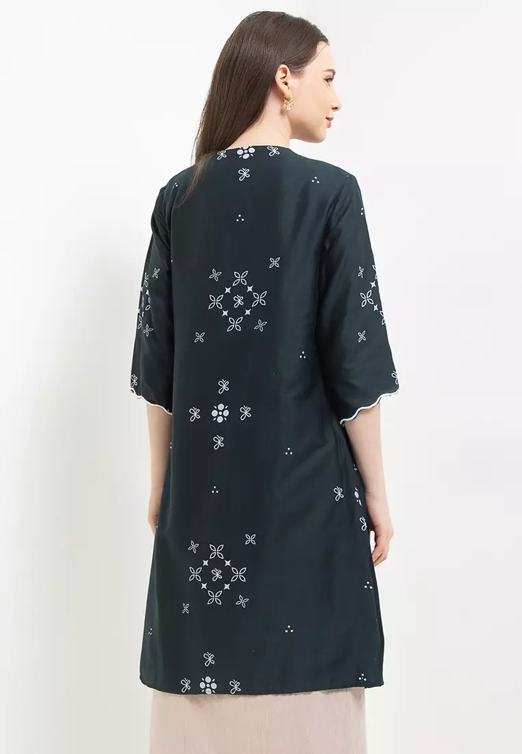 Tunik Vest Outer Cardigan Atasan Batik Wanita Bordir Harumi Raya Katun Voal Lengan Panjang