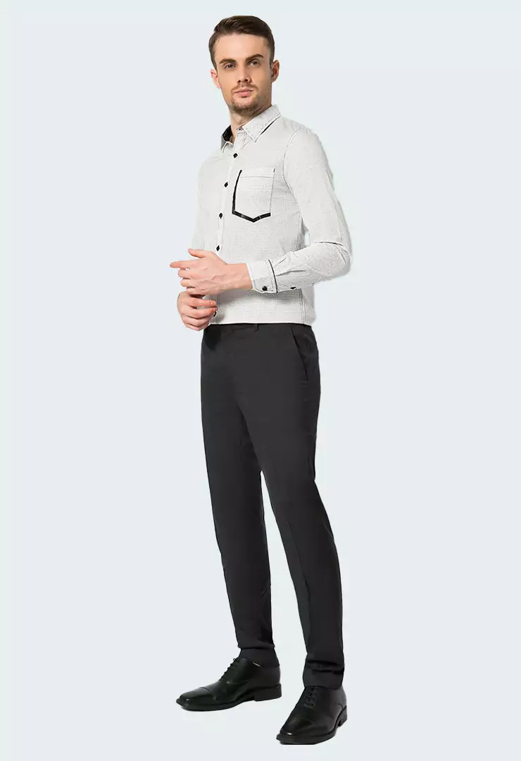 Johnwin - Kemeja Lengan Panjang - Motif Polkadot - Cream - ASH.670.K871.758.C-L/S