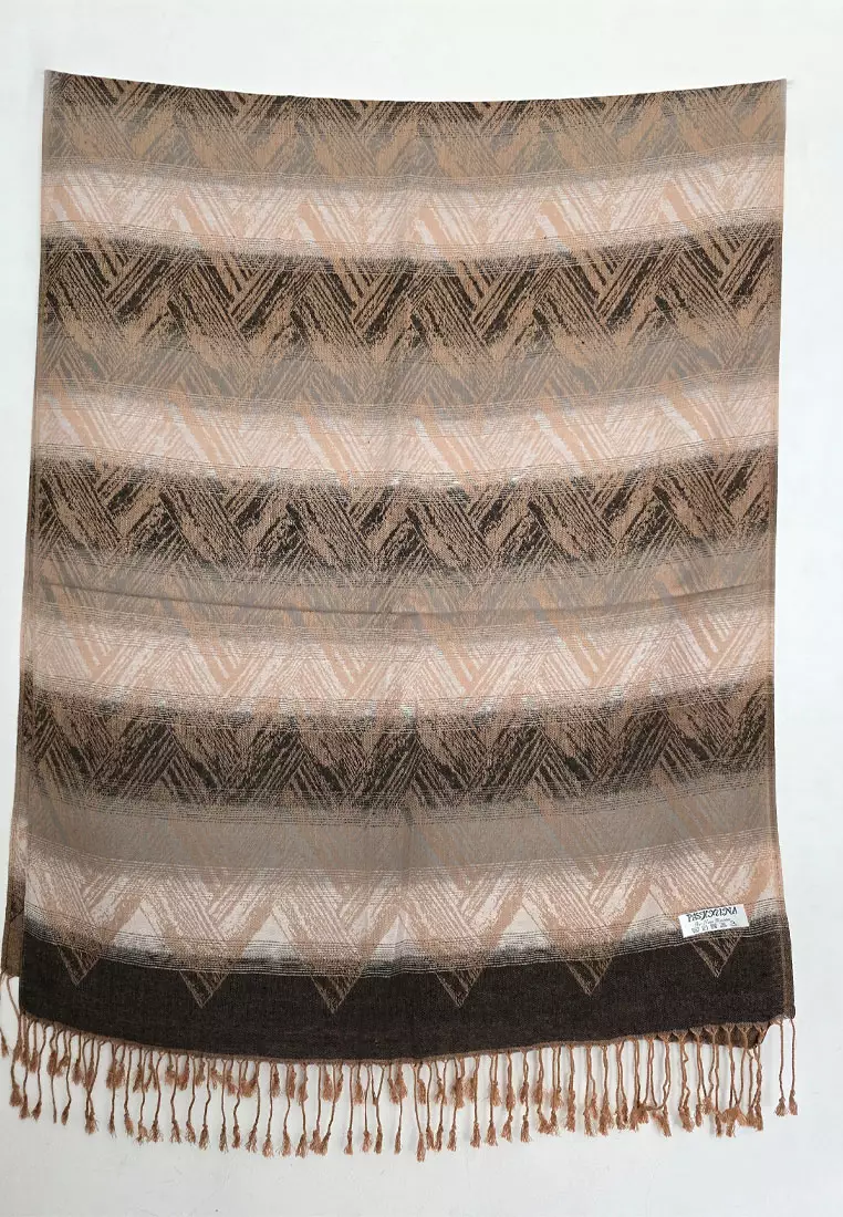 Aksesoris Wanita Viscose Waves Pattern Pashmina Shawl Syal Wanita Charcoal Black