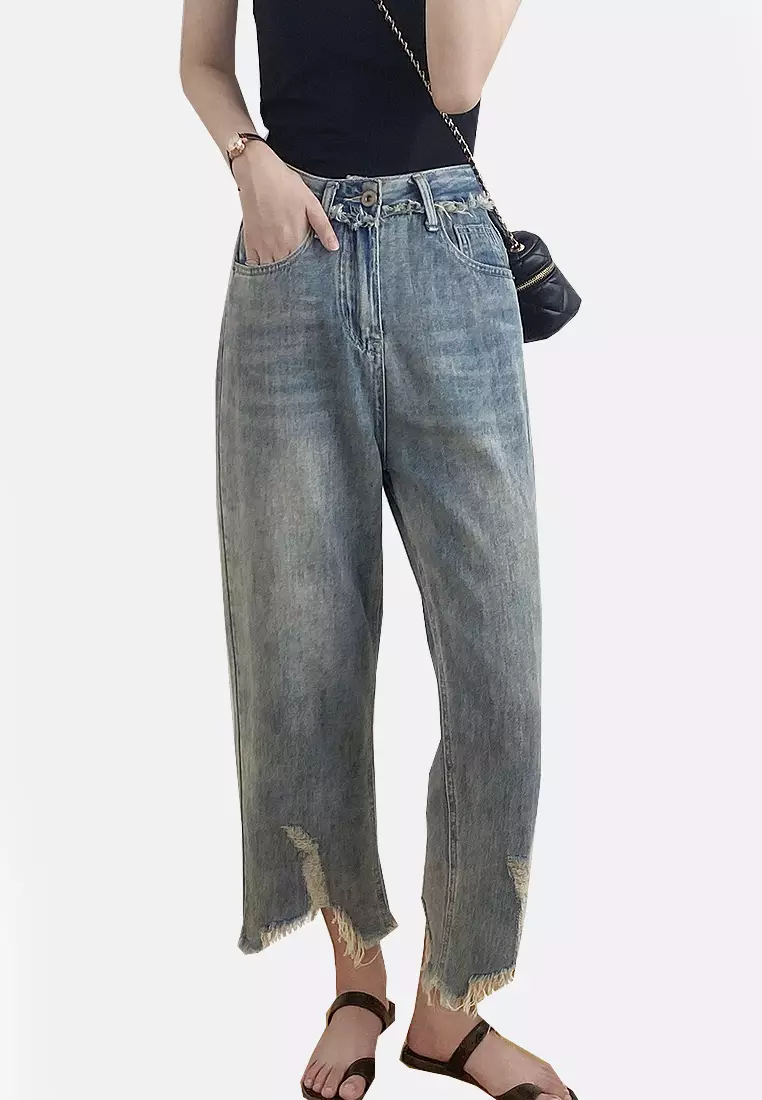 Frayed jeans hot sale