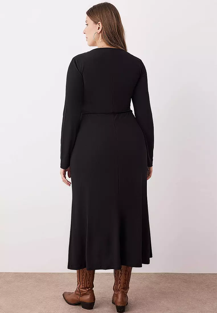 Square Neck A-Line Midi Stretch Knit Dress
