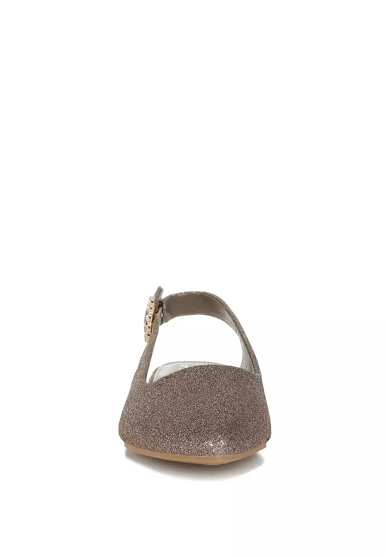 Glitter Slingback Flat Sandals in Bronze