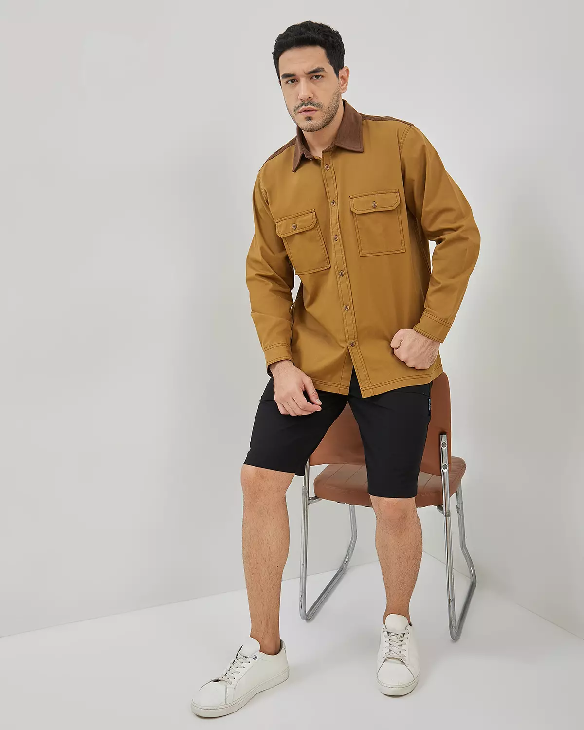 MEN'S LONG SLEEVE SHIRT WITH KHAKI BROWN PATTERN