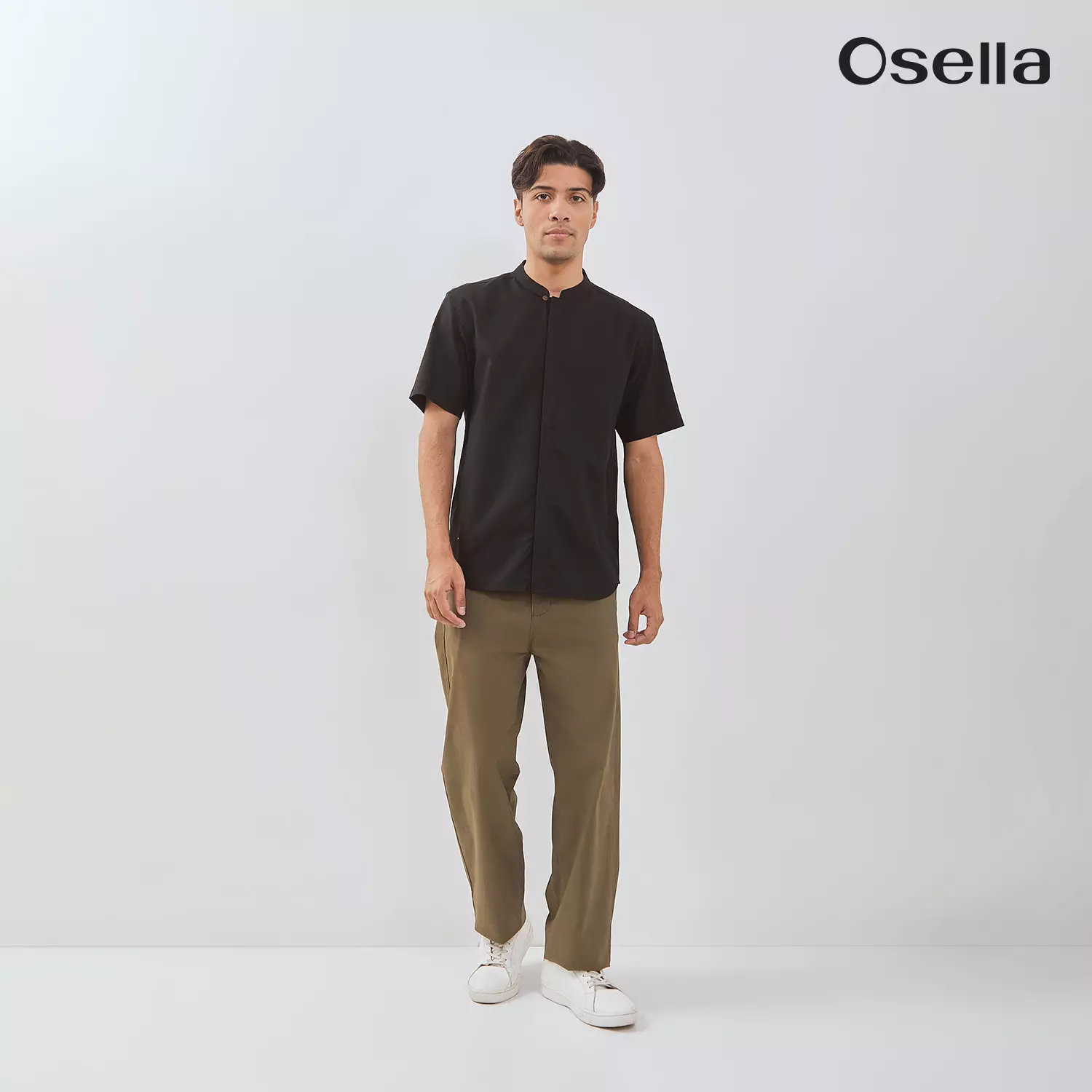 Osella Ziyyad Short Sleeve Stand Collared Shirt 203W660143 | Kemeja Lengan Pendek Pria
