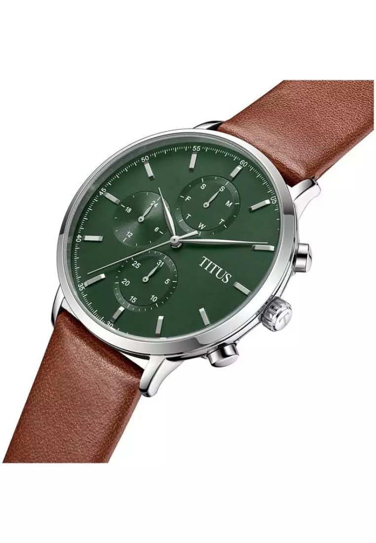 Interlude Men s Multi Function Quartz in Green Dial and Brown Leather Strap