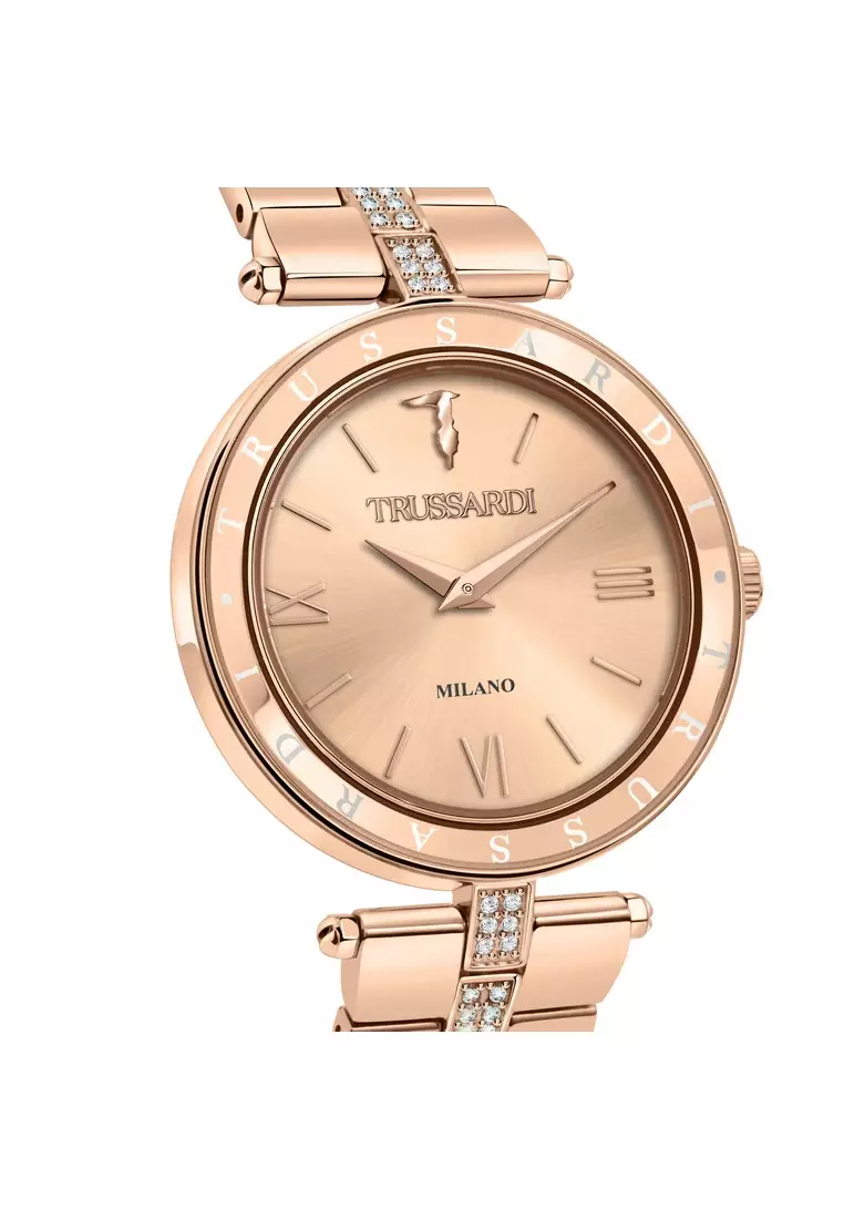 【2 Years Warranty】Trussardi T-Shiny 34mm Rose Gold Dial Rose Gold Stainless Steel Women's Quartz Watch R2453145509