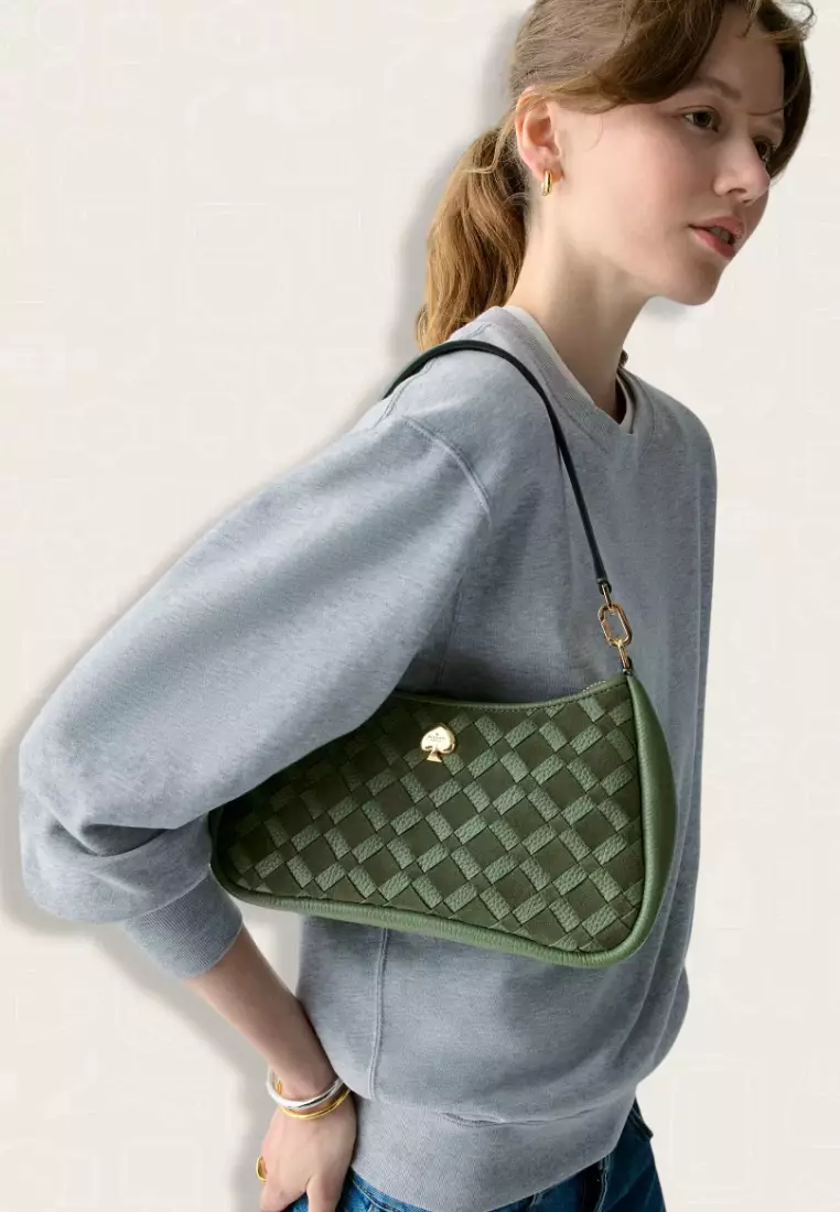 Kate Spade Kayla Woven Leather Convertible Shoulder Bag Cedar Stand