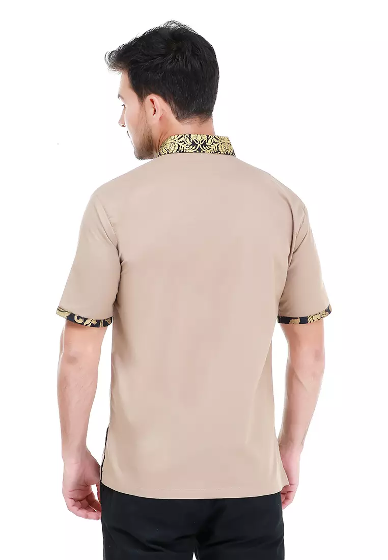 Dwan Kemeja Batik Pria Right Side Atasan Formal Shortsleeve Shirt Material Cotton ORIGINAL - Cream