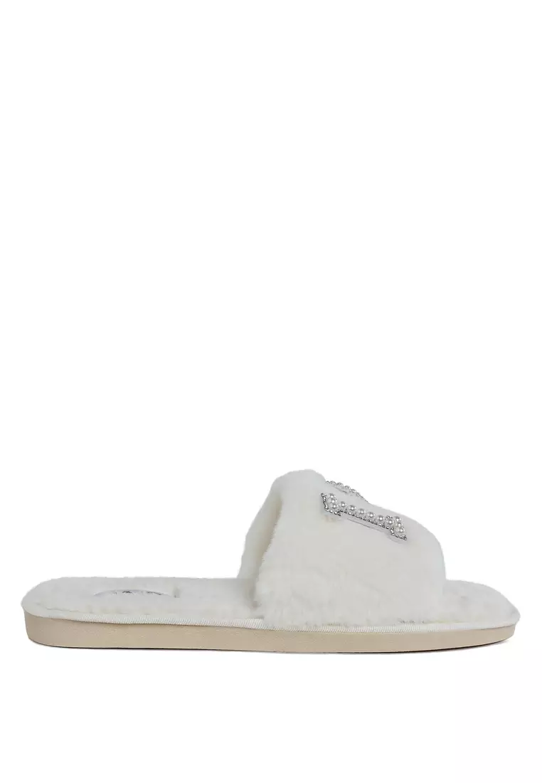 Buy London Rag Fur Sliders in Beige Online | ZALORA Malaysia