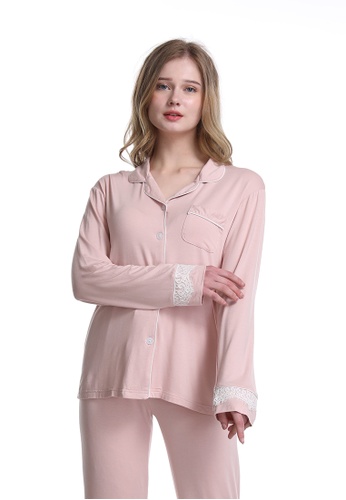 QuestChic white and pink and multi Audrene Modal Pajama Shirt 8517DAA8962FD4GS_1