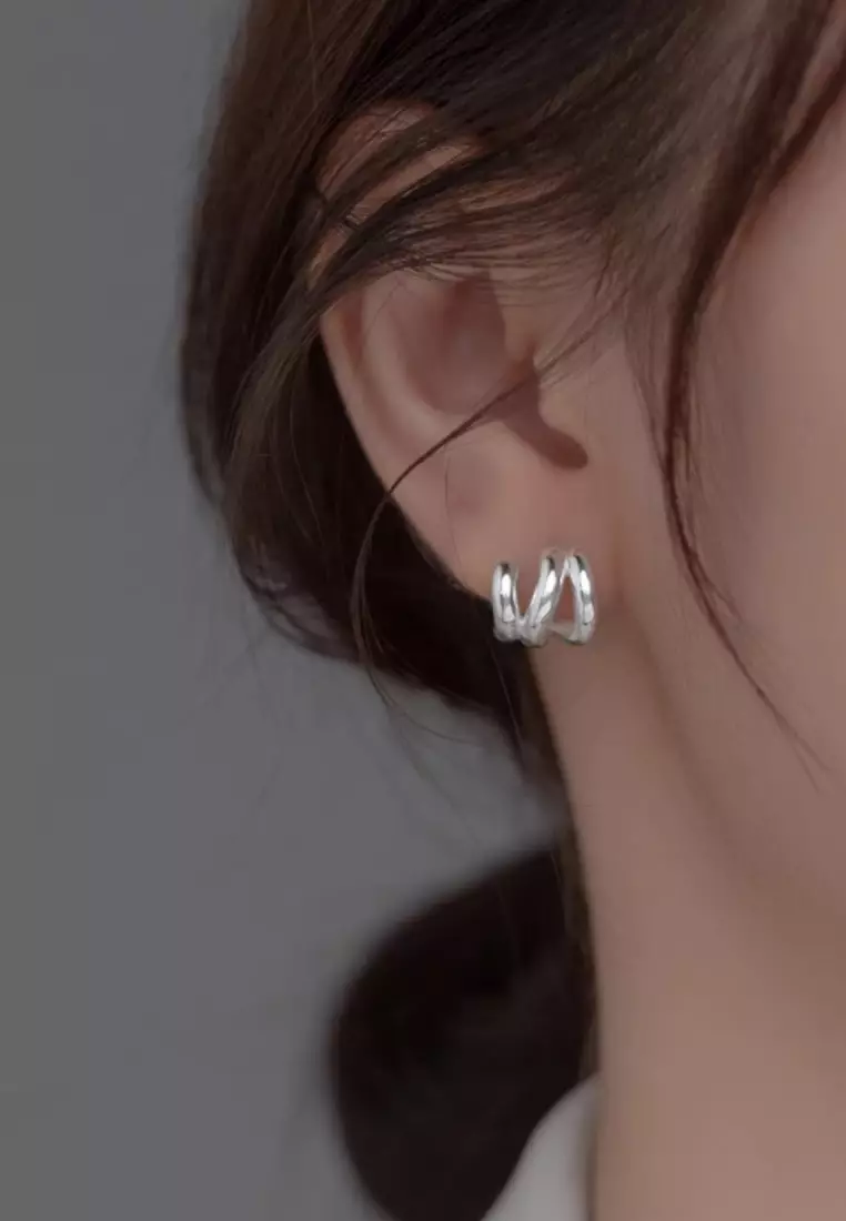 925 Silver Triple Layer Arc Earrings JW AR-M02427